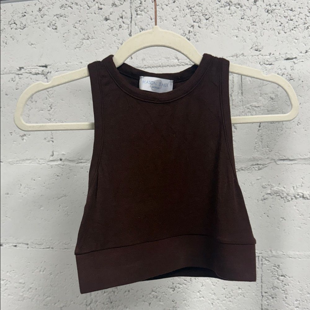 Brown Sleeveless Crop Top Mason Baker Ribbed Top Thick Band - LIKE NEW Size Med